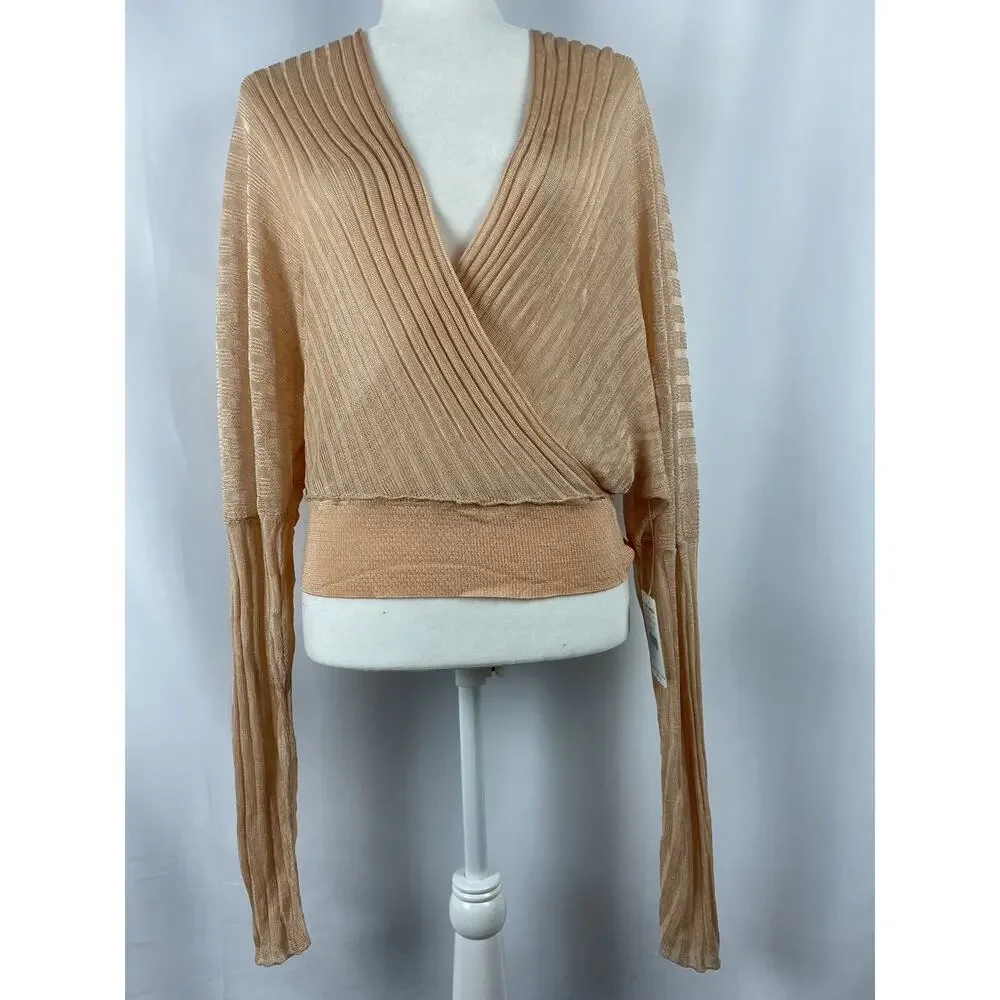 FREE PEOPLE Womens Orange Long Sleeve Surplice Neckline Top Size L A002083 - Picture 2 of 6